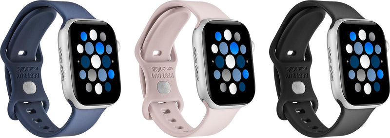 Best Buy essentials - Silicone Band for Apple Watch 38mm 40mm 41mm and 42mm Series 10 (3-Pack) - Navy Blue Pink and Black