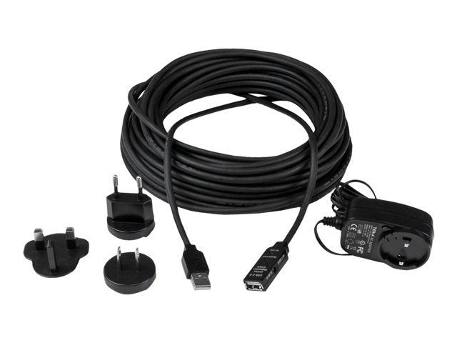 StarTech.com 15m USB 2.0 Active Extension Cable - M/F - 15 meter USB 2.0 Repeater Cable Cord - USB A Male to USB A Female - 15 m Black (USB2AAEXT15M) - USB extension cable - USB to USB - 49 ft