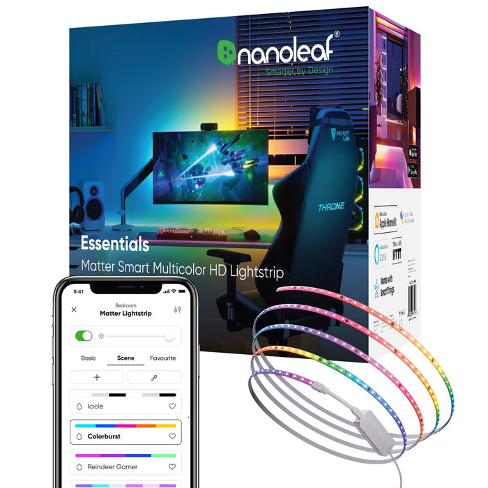 Nanoleaf Essentials Matter Smart Multicolor HD Lightstrip 16.4ft (5m) - Flexible and Trimmable - White and Colors