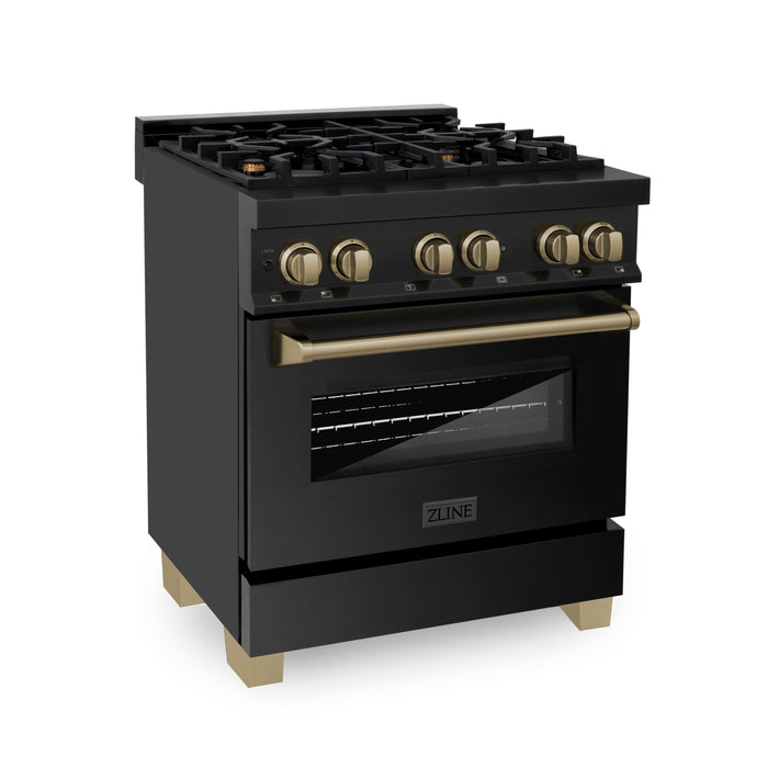 ZLINE - Autograph 30" Legacy Dual Fuel Range in Black Stainless Steel  Bronze Accents (RABZ-30-CB) - Black