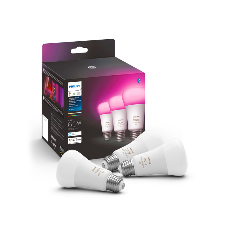 Philips - Hue A19 Bluetooth 60W Smart LED Bulb (3-Pack) - White and Color Ambiance