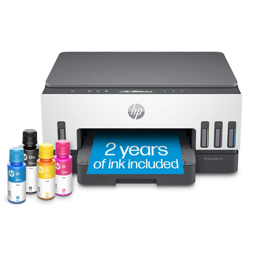 HP - Smart Tank 7001 Wireless AI-Enabled All-In-One Supertank Inkjet Printer with 3 Years of Ink Included¹ - White  Slate