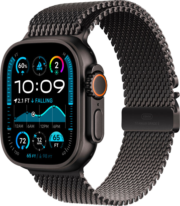 Apple Watch Ultra 2 (GPS+Cellular) 49mm Titanium Case with Black Titanium Milanese Loop - Large - Black