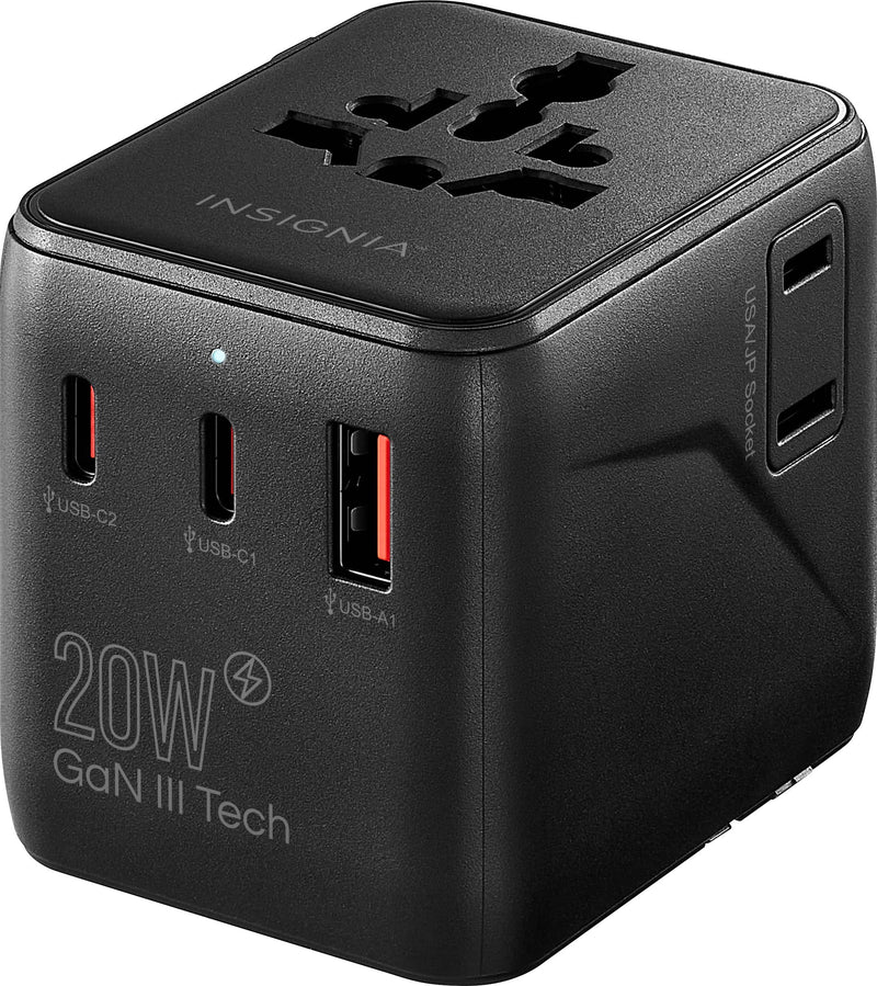Insignia - 20W Travel Adapter with 2 AC Outlets 2 USB-C Ports  1 USB Port - Black