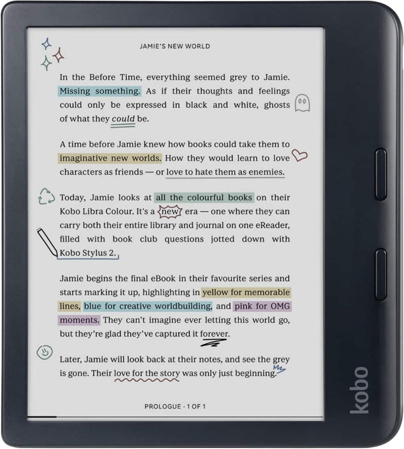 Kobo - Libra Colour  eReader  7" Glare-Free Colour E Ink Kaleido 3 Display  Dark Mode Option  Waterproof - 2024 - Black