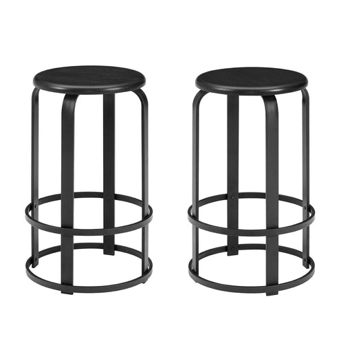 Walker Edison - Modern Industrial Round Kitchen Stool - Black