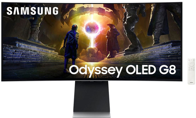 Samsung - 34" Odyssey OLED G8 Curved Ultra-WQHD 175Hz FreeSync Prem Pro and G-Sync Compatible Smart Glare Free Gaming Monitor - Silver