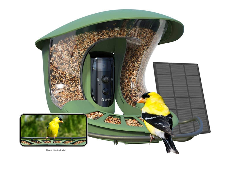 BIRDFY - 2 Smart Bird Feeder with Camera 2K Portrait  1080P Wide-Angle AI Identifies 6000+ Birds Weatherproof - Green