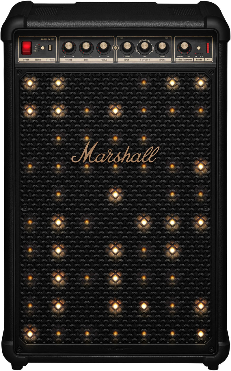 Marshall - Bromley 750 Portable Wireless Party Speaker with Bluetooth / 3.5 mm Auxiliary / RCA / Microphone Inputs and LED Lights - Black/Brass