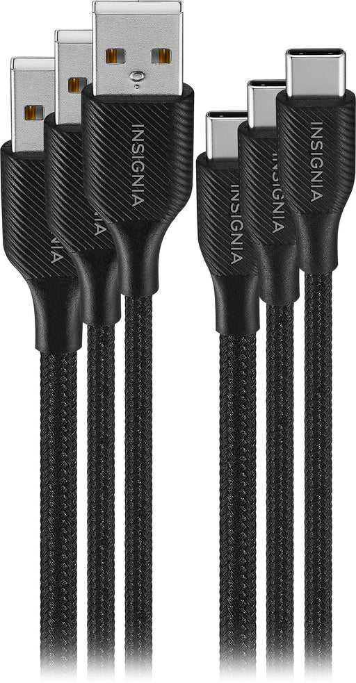 Insignia - 4' / 6' / 10' USB to USB-C Braided Charge-and-Sync Cables (3-Pack) - Black
