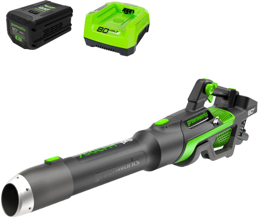 Greenworks - 80-Volt 750 CFM Cordless Handheld Blower (1 x 2.5Ah Battery and 1 x Charger) - Green