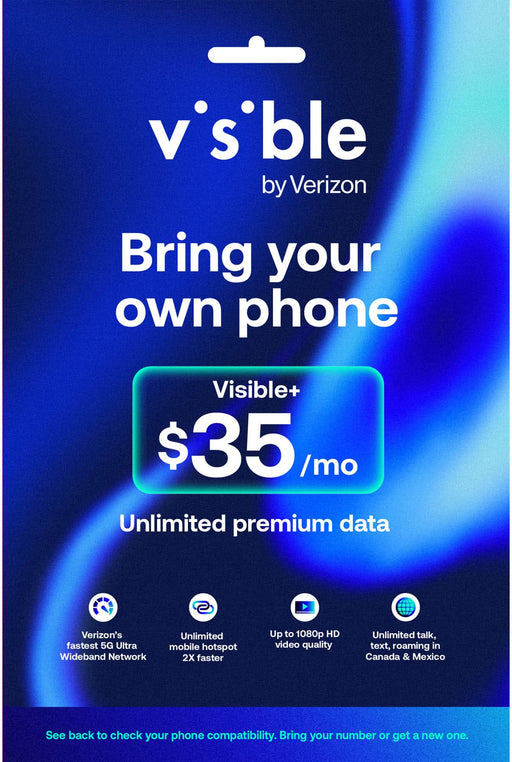 Visible - Visible+ 35/mo Plan + eSIM/pSIM Kit - Unlimited 5G data included - Blue