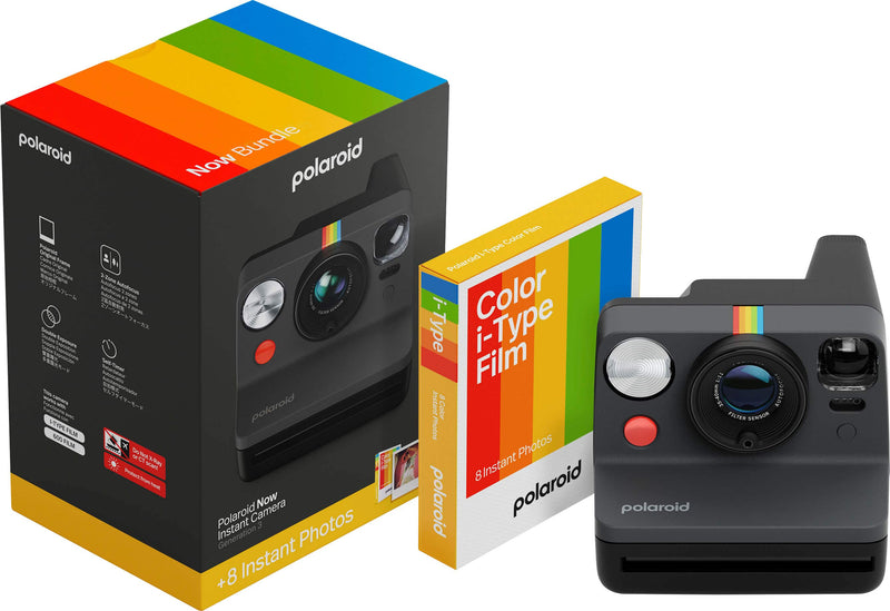 Polaroid - Now Gen 3 Instant Camera + Color Film Bundle (8 Photos) - Black