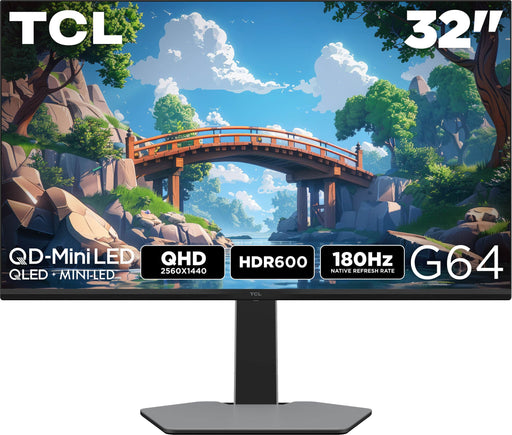 TCL - 32" G64 Series QHD HDR QD-Mini LED Gaming Monitor - Black and Gray