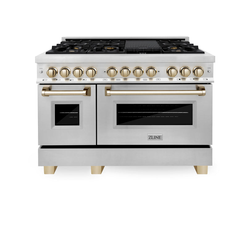 ZLINE - Autograph 48" Legacy Dual Fuel Range w/ 7 Burners  Polished Gold Accents (RAZ-48-G) - Stainless Steel