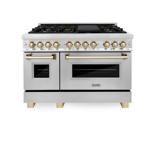 ZLINE - Autograph 48" Legacy Dual Fuel Range w/ 7 Burners  Polished Gold Accents (RAZ-48-G) - Stainless Steel