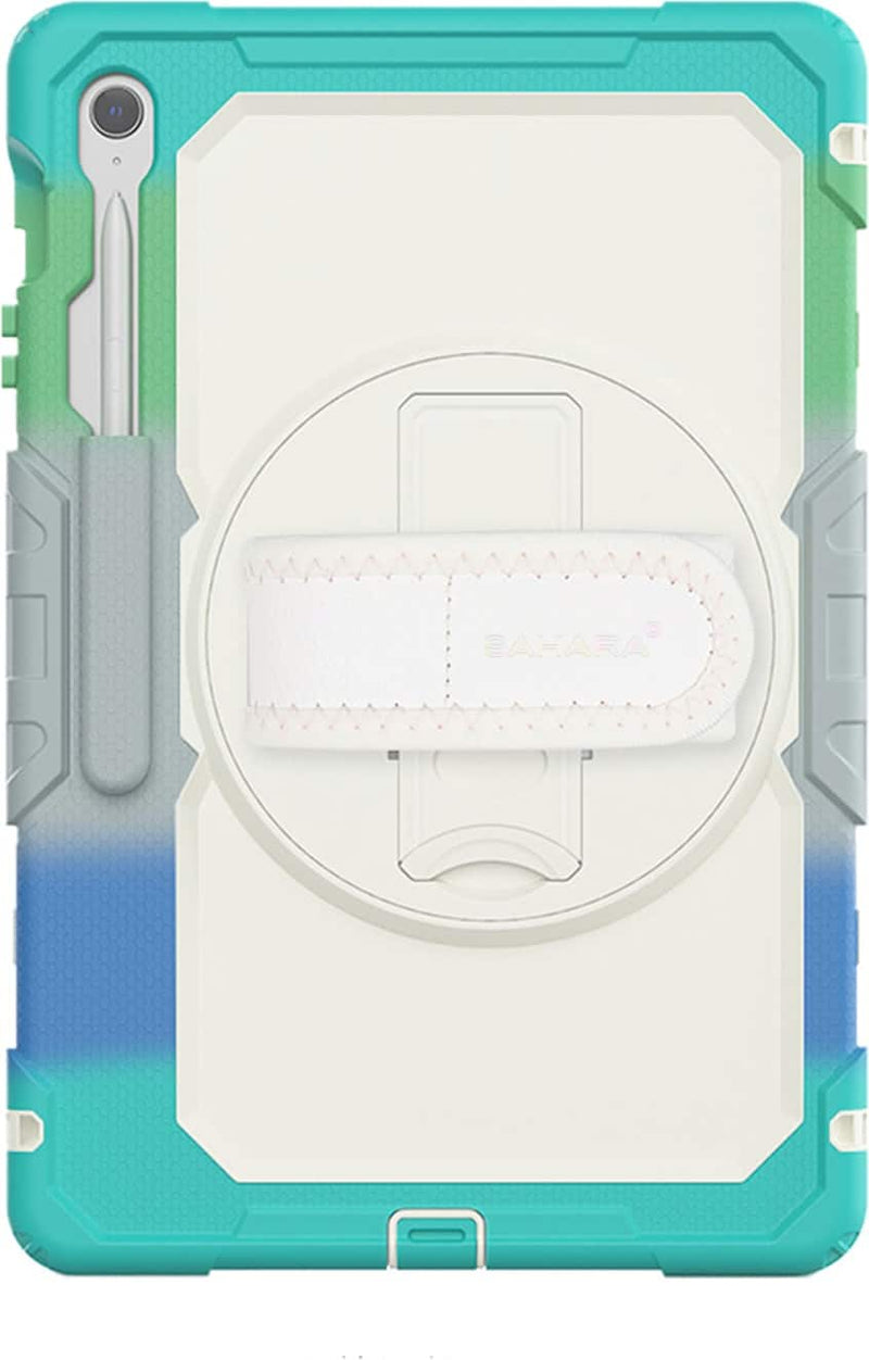 SaharaCase - Raider Series Heavy Duty Case with Hand Strap for Samsung Galaxy Tab S10 FE+ - Iridescent Blue