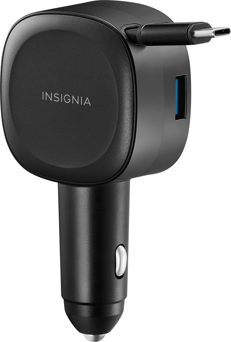 Insignia - 75W 2.3 ft. Retractable Car Charger for Smartphones Tablets and More - Black