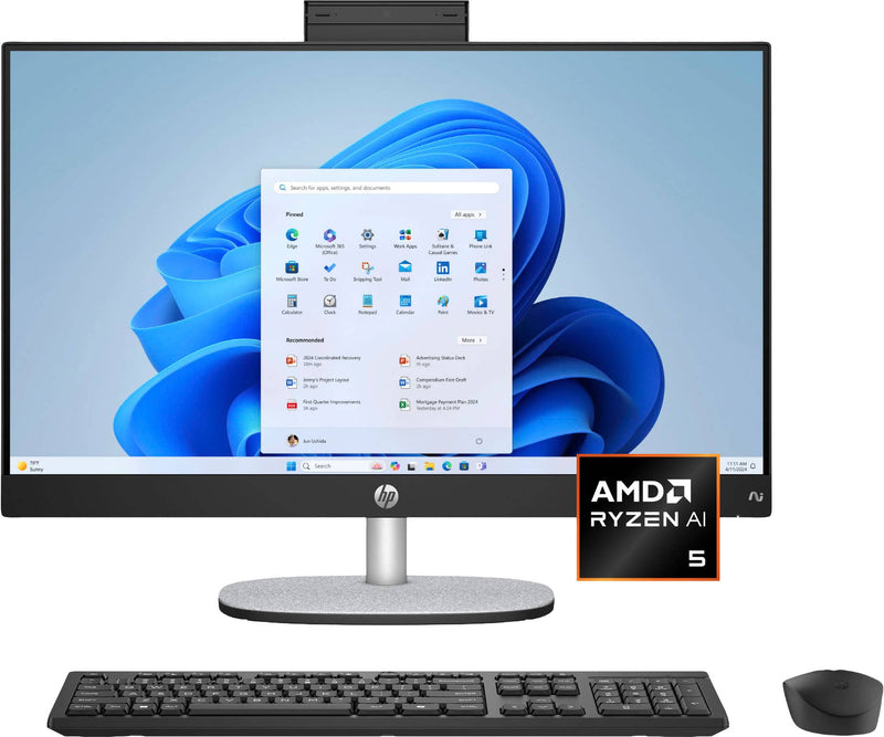 HP - Copilot+ PC 24" Full HD Touch-Screen All-in-One with Adjustable Height - AMD Ryzen AI 5 - 16GB DDR5 Memory - 512GB SSD - Jet Black