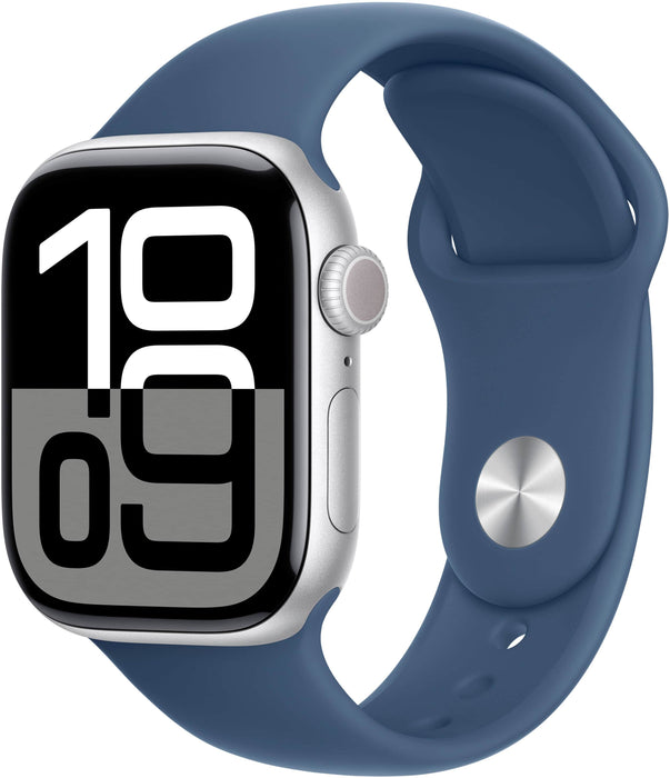 Apple Watch Series 10 (GPS) 42mm Aluminum Case with Denim Sport Band - S/M - Silver - (2024)