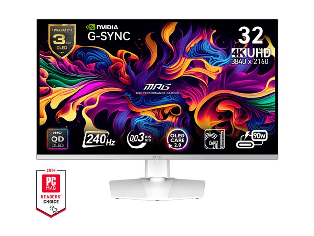 MSI - MPG 321URXW QD-OLED 32" Quantum Dot OLED UHD 240Hz 0.03ms Gaming Monitor with HDR400 (DisplayPort HDMI USB) - Metallic White