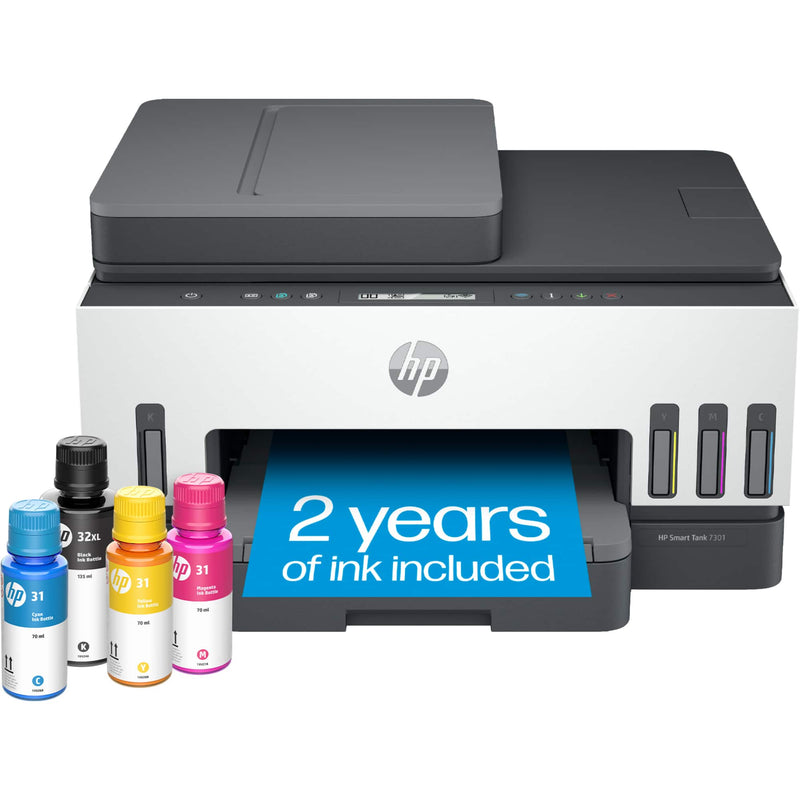 HP - Smart Tank 7301 Wireless AI-Enabled All-in-One Cartridge-Free Supertank Inkjet Printer with 3 Years of Ink Included¹ - White  Slate