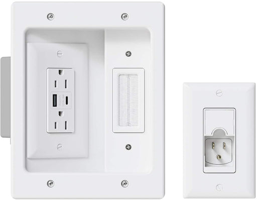 Sanus - In-Wall Cable Concealer Recessed Power Kit - White