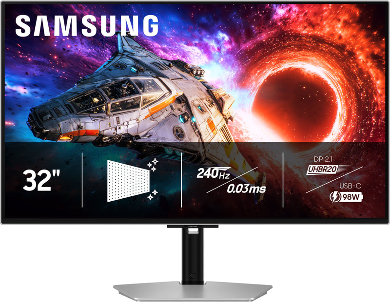 Samsung - 32" Odyssey OLED G8 (G80SH) 4K UHD 240Hz 0.03ms glare free Gaming Monitor with HDR 400 (USB-C (98W) HDMI DisplayPort) - Silver