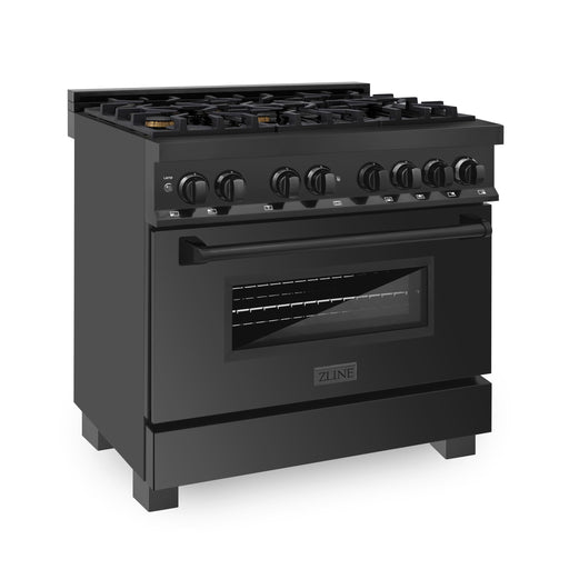 ZLINE - 36" Legacy Dual Fuel Range w/ 6 Brass Burners  Oven in Black Stainless Steel (RAB-BR-36) - Black Stainless Steel