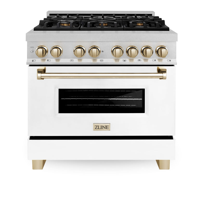 ZLINE - Autograph 36 in. Legacy Dual Fuel Range in Satin Steel w/ White  Gold Accents (RASZ-WM-36-G) - Stainless Steel