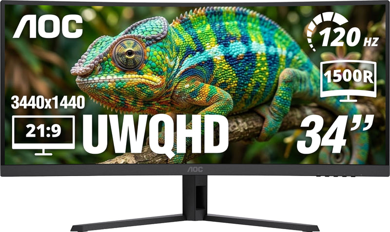 AOC - CU34B3E 34" UltraWide QHD (3440x1440) Curved VA Panel LED 120Hz Refresh rate DisplayPort HDMI Monitor - Black