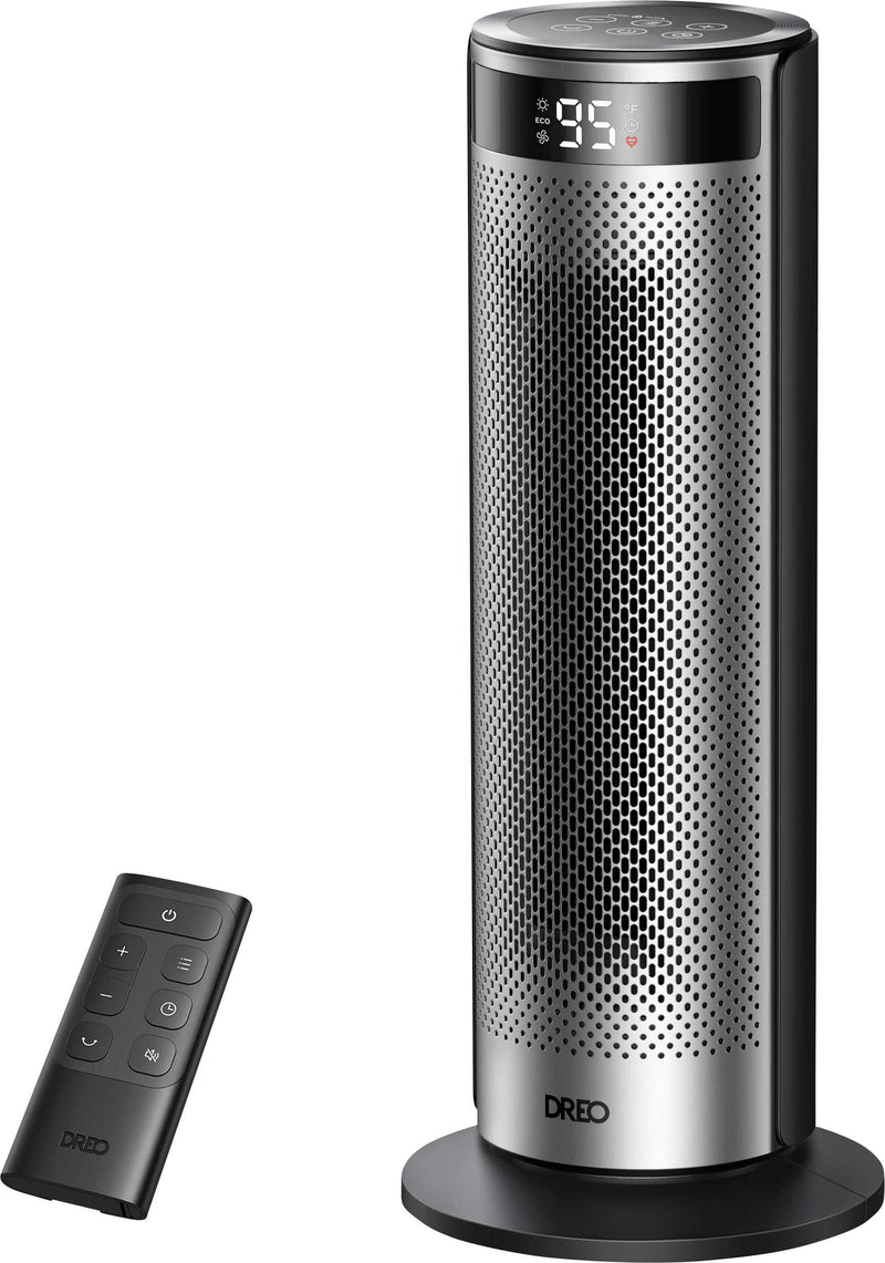 DREO - 20'' Portable Ceramic Space Heater for Home 70 Oscillation 12H Timer and Thermostat 3 Heat Levels Solaris 628 - Silver