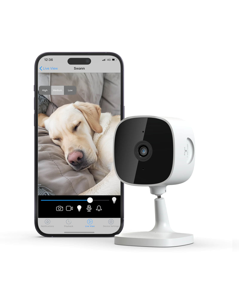 Swann - EVO 2K HD Indoor Wi-Fi Security Camera Plug-in motion detection night vision 2-way talk local/cloud storage - White