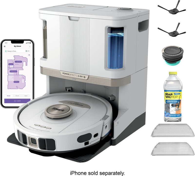 Shark - PowerDetect 2-in-1 Robot Vacuum and Mop with NeverTouch Pro Base - White