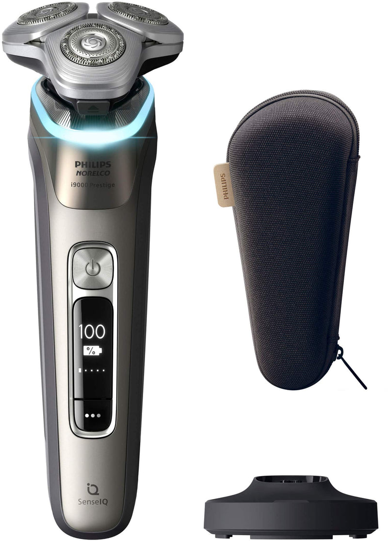 Philips Norelco - i9000 Prestige Rechargeable Wet  Dry Shaver with Charge Stand Precision Trimmer and Premium Case - Chrome