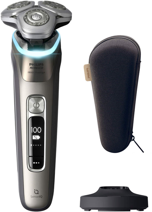 Philips Norelco - i9000 Prestige Rechargeable Wet  Dry Shaver with Charge Stand Precision Trimmer and Premium Case - Chrome