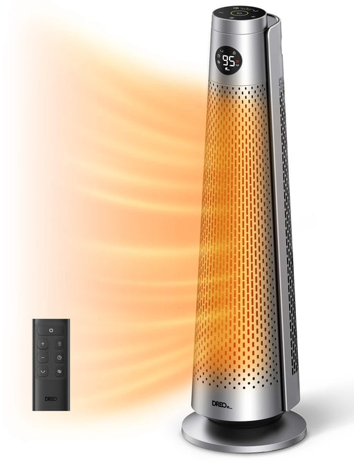 DREO - 30" Space Heater for Large Rooms 120 Oscillation Adjustable Thermostat 5 Heat  3 Fan levels Solaris 818 - Silver