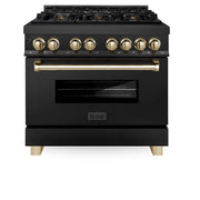 ZLINE - Autograph 36" Legacy Dual Fuel Range in Black Stainless Steel  Gold Accents (RABZ-36-G) - Black