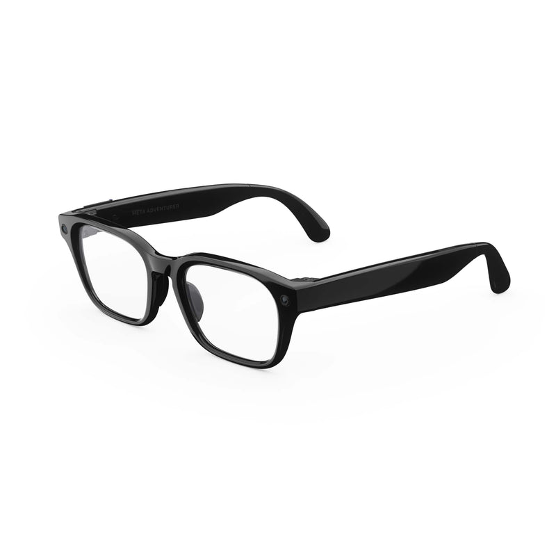 Adventurer Large - Smart AI glasses — Meta AI 12MP Camera Live Translate — Clear Lenses - Classic Black