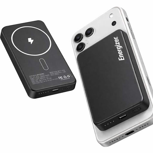 Energizer - 10000mAh SLIM METAL 20W Magnetic Wireless Qi/Qi2.0/MagSafe PowerBank Portable Charger 2 Outputs LED Display  USB-C - Black