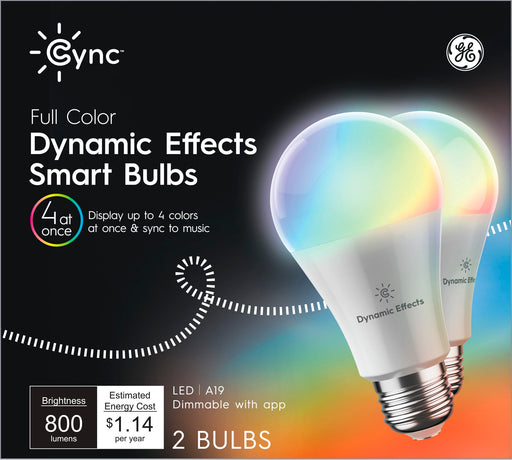 General Electric - Cync Dynamic Effects A19 Smart LED Bulb (2-Pack) - Full Color