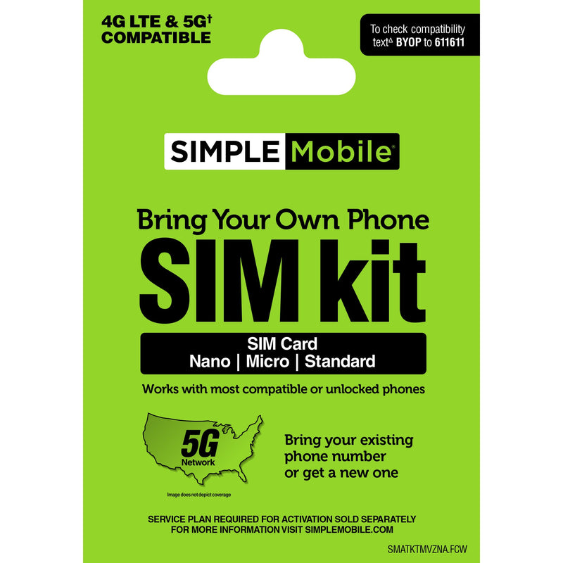 Simple Mobile - Bring Your Own Phone Mini SIM Pack with Nano/Micro/Standard - Multi