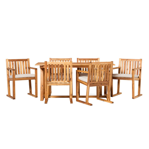 Walker Edison - Modern 7-Piece Acacia Wood Outdoor Dining Set - Natural