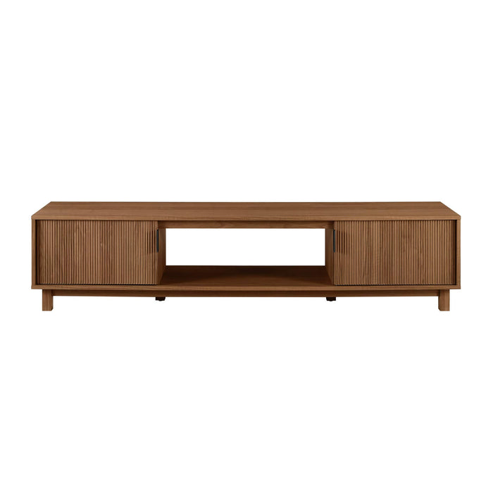 Walker Edison - 70" Mid-Century Modern Fluted-Door TV Stand for TVs up to 80" - Mocha