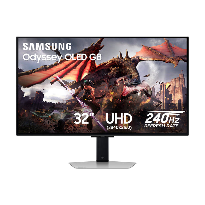 Samsung - 32" Odyssey OLED G8 (G80SD) 4K UHD 240Hz 0.03ms Smart Gaming Monitor with HDR - Silver