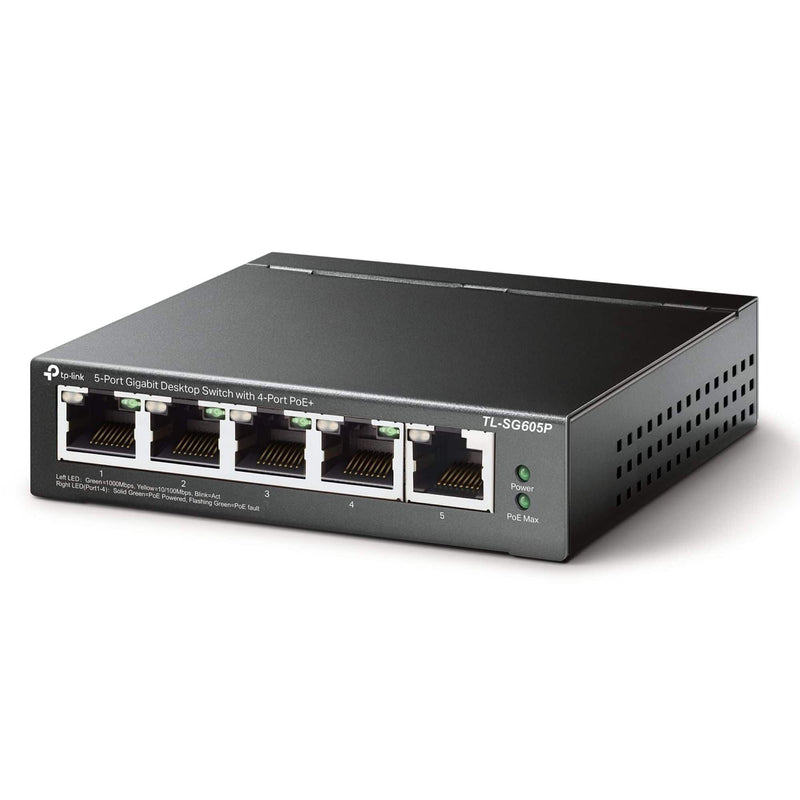 TP-Link - 5-Port Gigabit (10/100/1000Mbps) Desktop Unmanaged PoE Switch - Black
