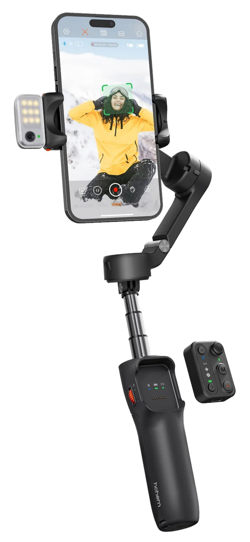 Hohem - iSteady V3 3-Axis Gimbal Stabilizer for Smartphone w/ AI Tracking Detachable Remote Extendable Pole  Magnetic Light - Black