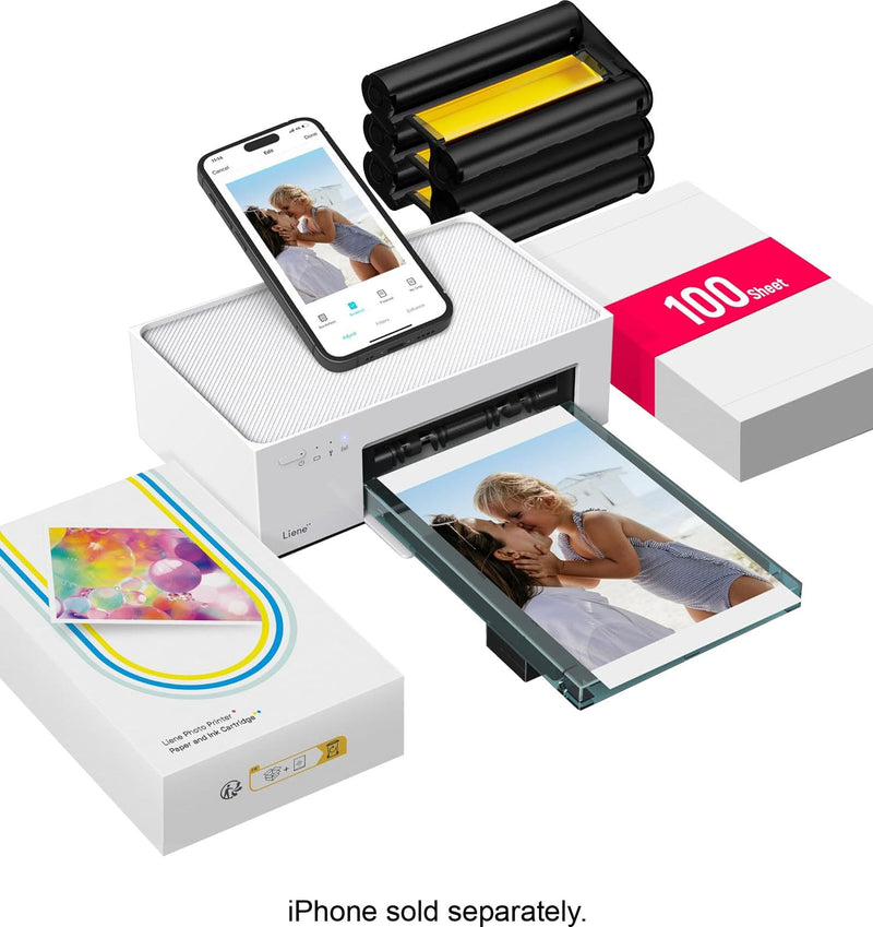 Liene - Amber M100 Wireless Photo Printer - 4x6 inch - 100 Sheets  3 Ink Cartridges - FN002-65014 - White