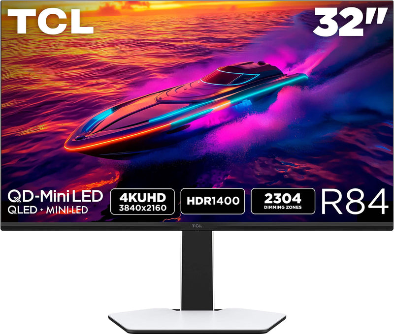 TCL - 32" R84 Series 4K UHD HDR QD-Mini LED Gaming Monitor - Black and White