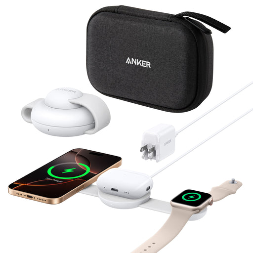 Anker - MagGo Wireless Charging Station (3-in-1 Foldable Pad with Travel Case Included) - White